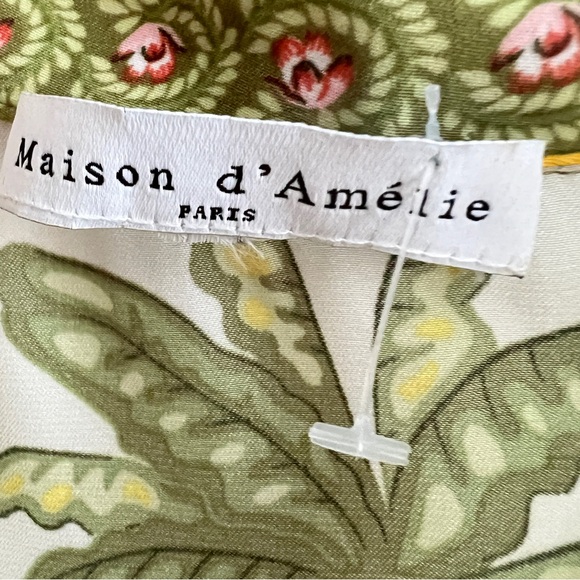 Maison d'Amelie Paris Palm Blouse Top Button Long Sleeve Tropical MEDIUM NWOT - Picture 7 of 8